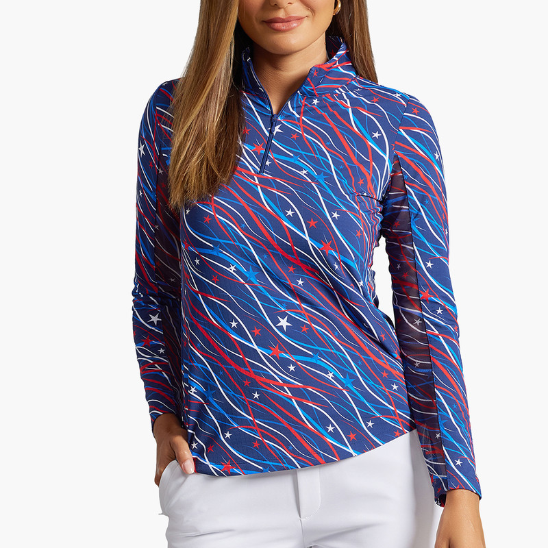 IBKUL Patriotic Confetti Long Sleeve Mock