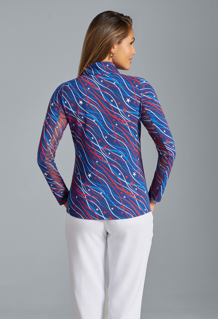 IBKUL Patriotic Confetti Long Sleeve Mock