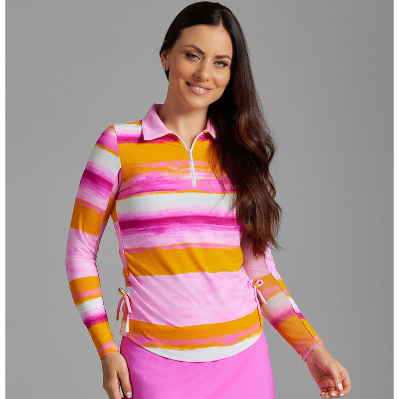 IBKUL Amy Long Sleeve Ruched Polo