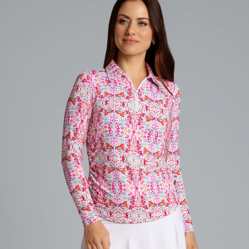 IBKUL Ridley Long Sleeve Ruched Polo