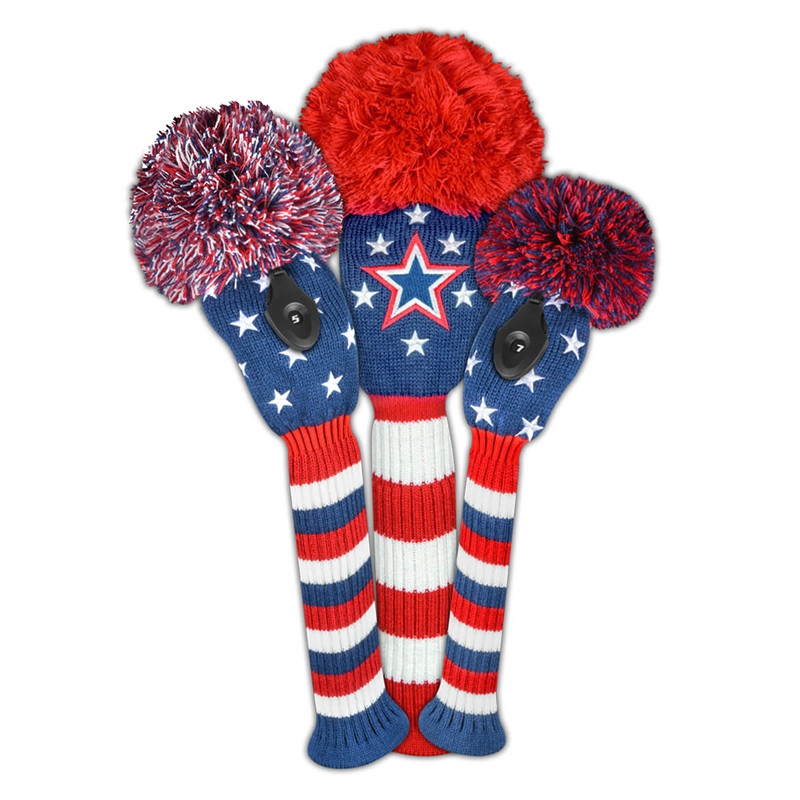 Just4Golf Stars & Stripes Knit Headcovers With Pom