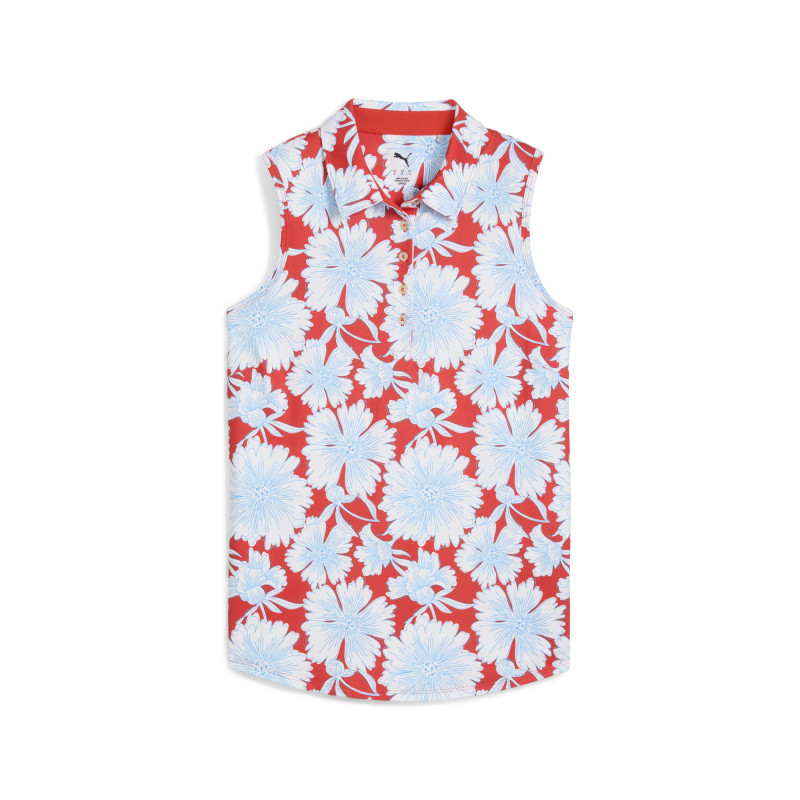 PUMA Botanic Red/Light Blue CLOUDSPUN Sleeveless Golf Polo