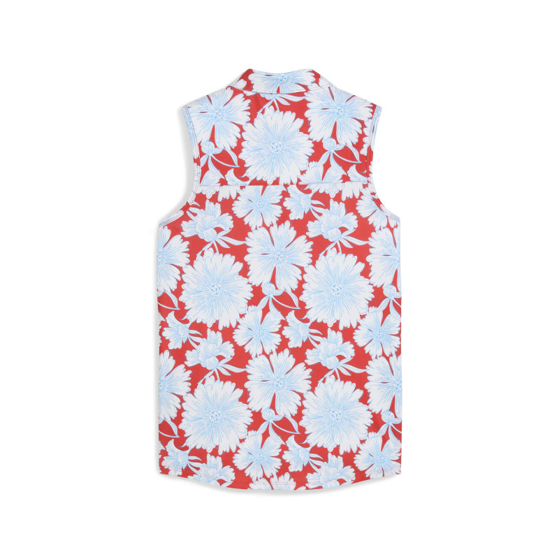 PUMA Botanic Red/Light Blue CLOUDSPUN Sleeveless Golf Polo