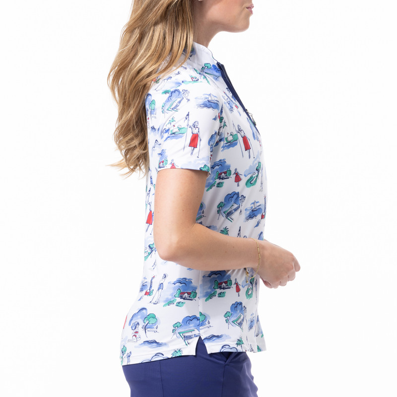 SanSoleil Club Life Navy SolCool Short Sleeve Mock