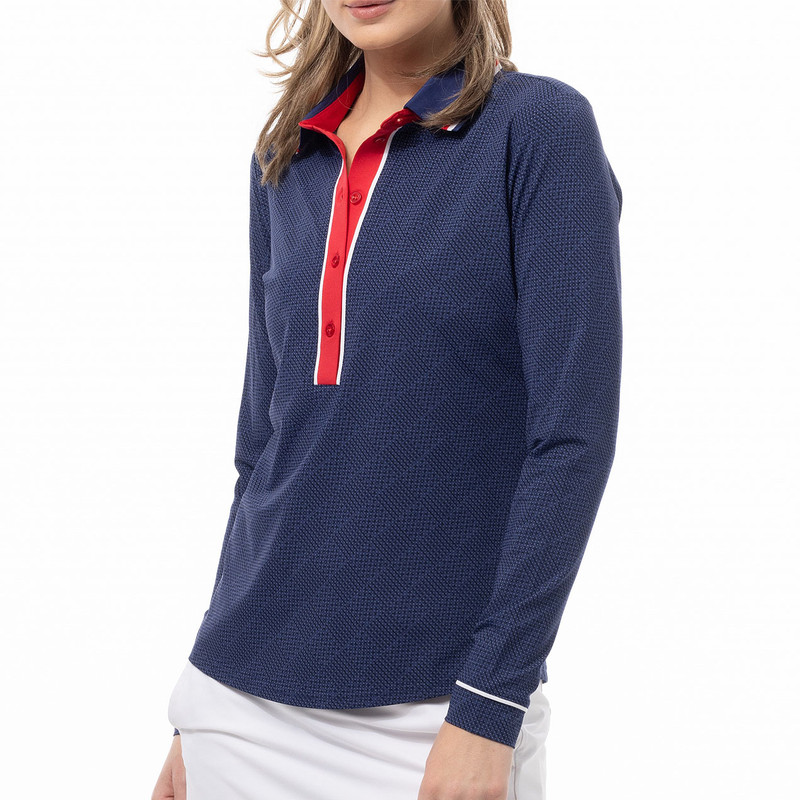 SanSoleil Betsy Long Sleeve SolairCool Tipped Polo