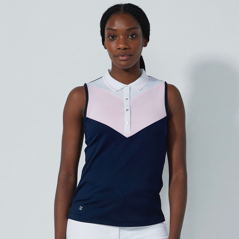 Daily Sports Match Navy/Pink Color Block Sleeveless Polo