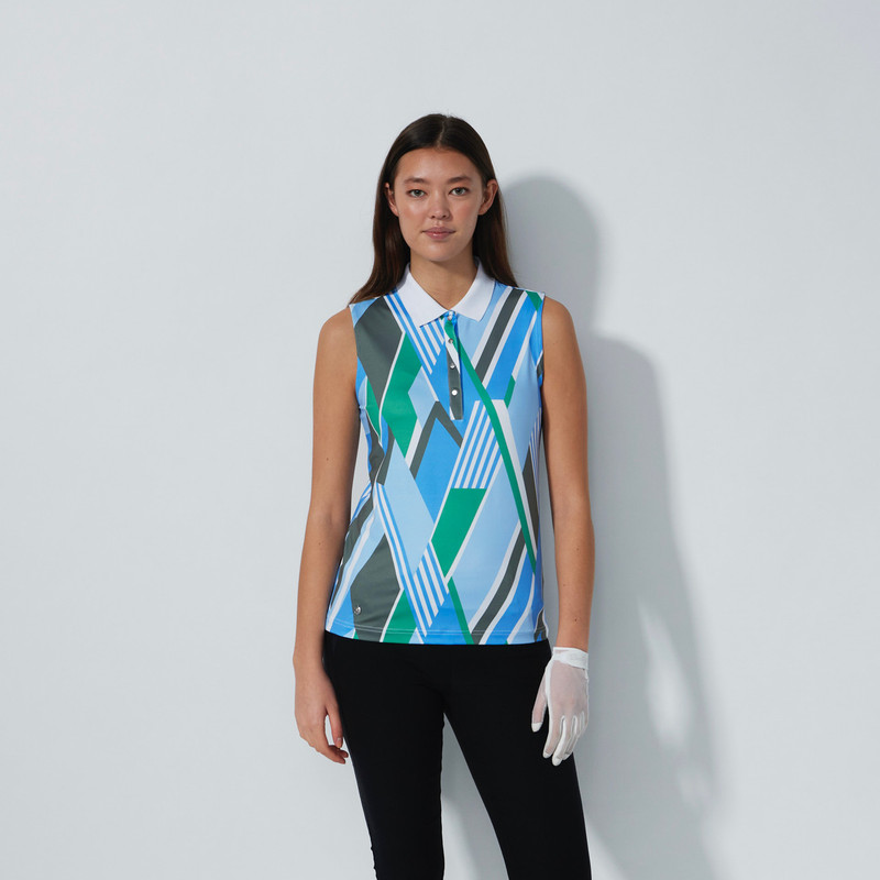 Daily Sports Striped Fusion Blue/Green Sleeveless Polo