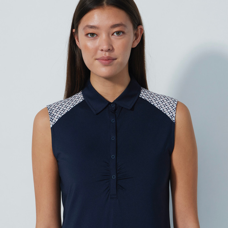 Daily Sports Mosaic Medley Chic Navy Sleeveless Polo