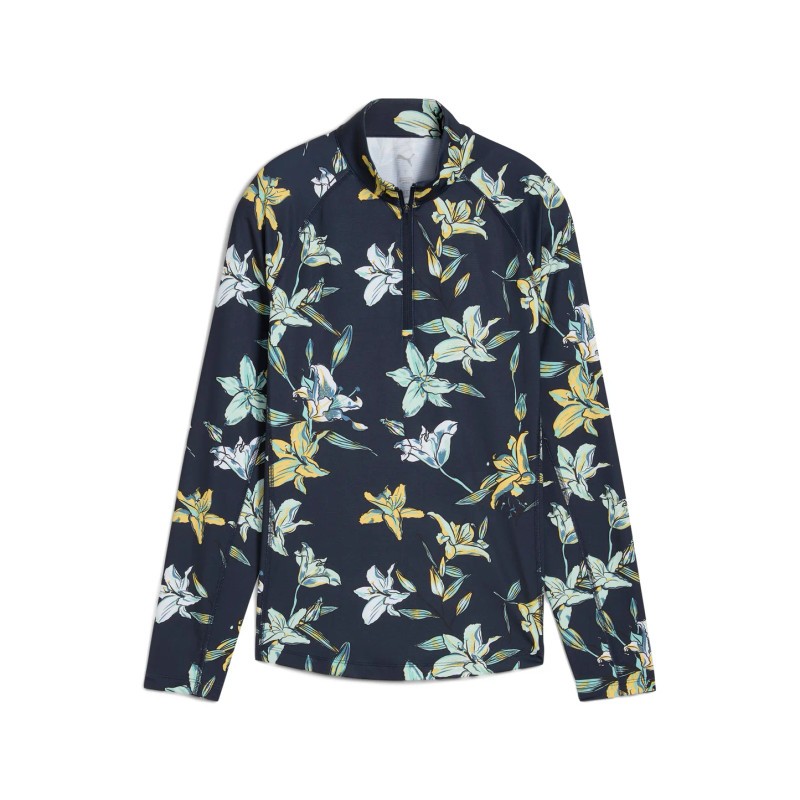 PUMA Lily Floral YouV Brrr 1/4 Zip Long Sleeve Cooling Mock