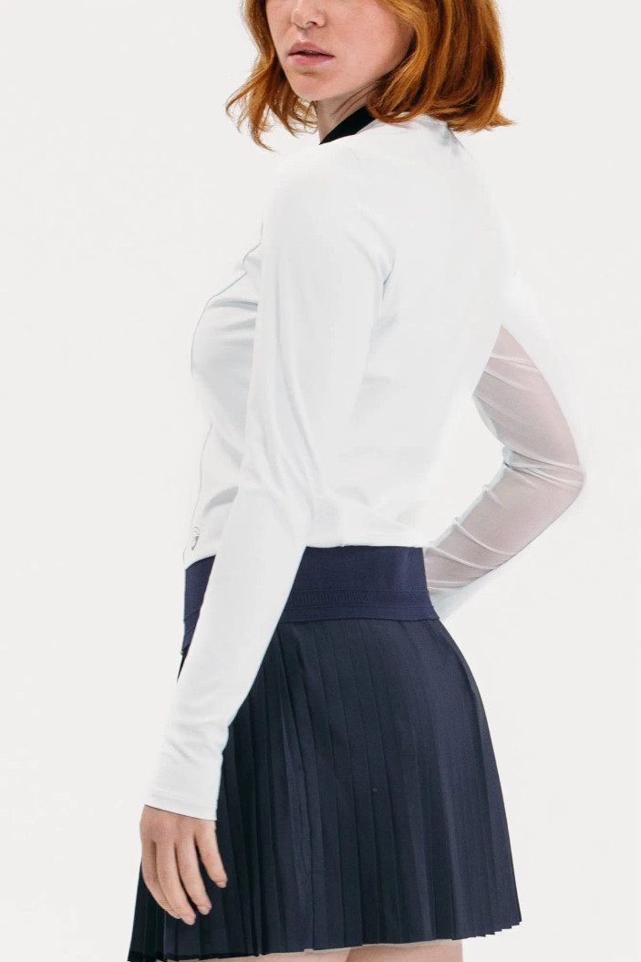 Foray Golf Zip White/Navy Long Sleeve Sport Polo