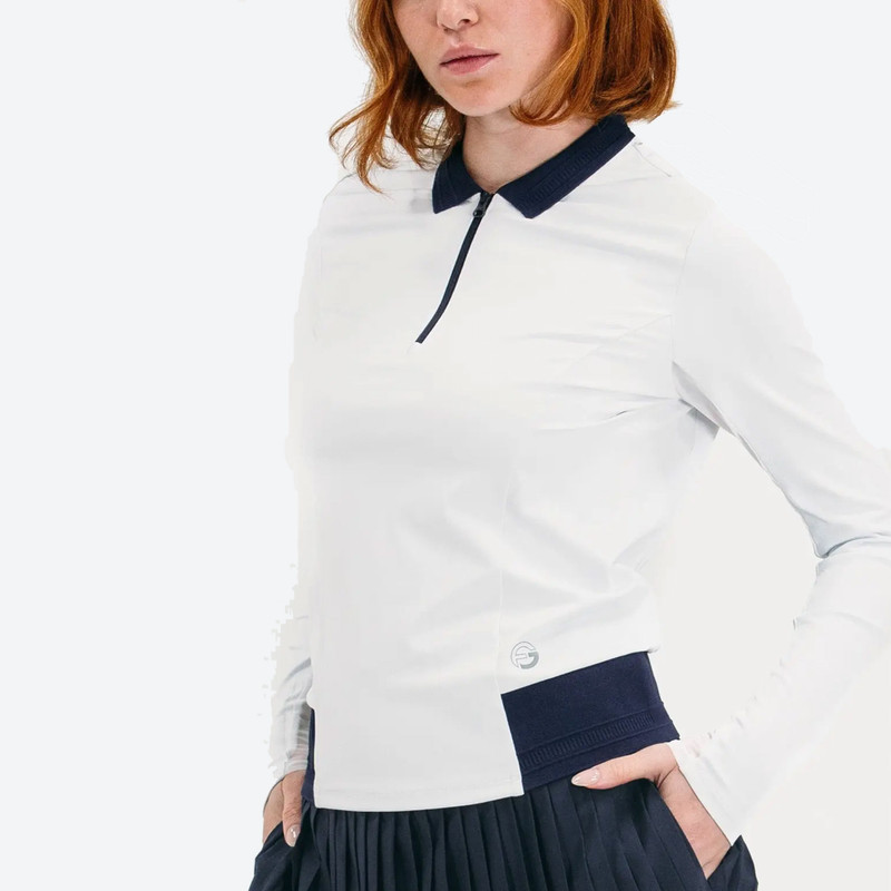 Foray Golf Zip White/Navy Long Sleeve Sport Polo