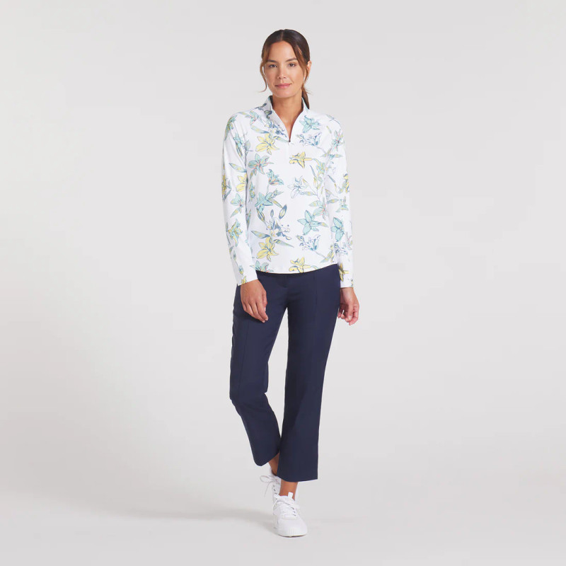 PUMA Lily Floral White Glow YouV Brrr 1/4 Zip Long Sleeve Cooling Mock