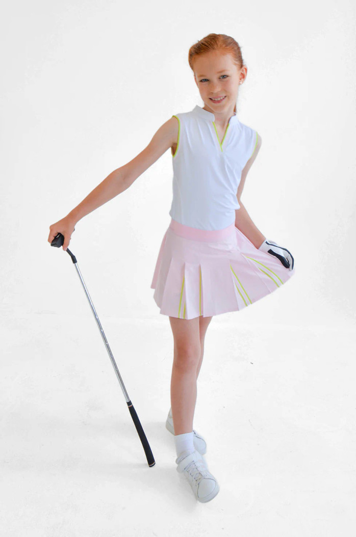 GARB Girls Ember Pink/Lt Green Pleated Skort