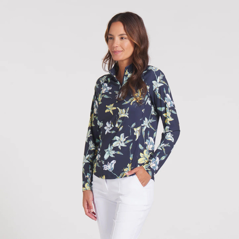 PUMA Lily Floral YouV Brrr 1/4 Zip Long Sleeve Cooling Mock