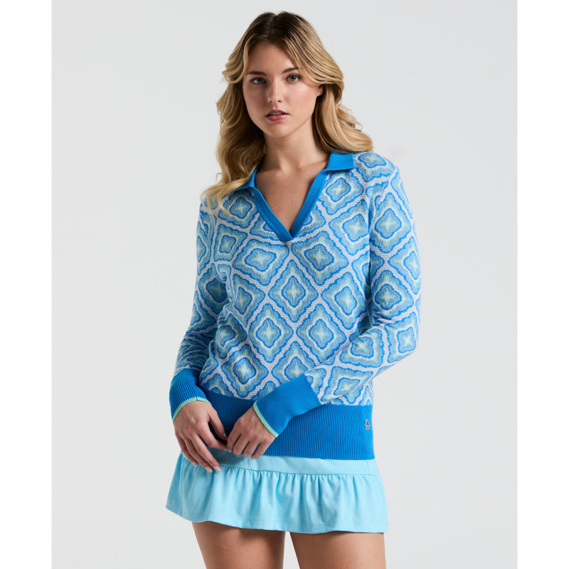 Original Penguin French Blue Lattice Jacquard Golf Sweater