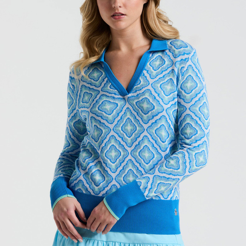 Original Penguin French Blue Lattice Jacquard Golf Sweater