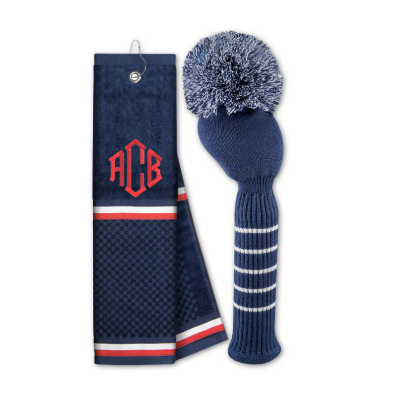 Just4Golf Waffle Towel - Navy/Red