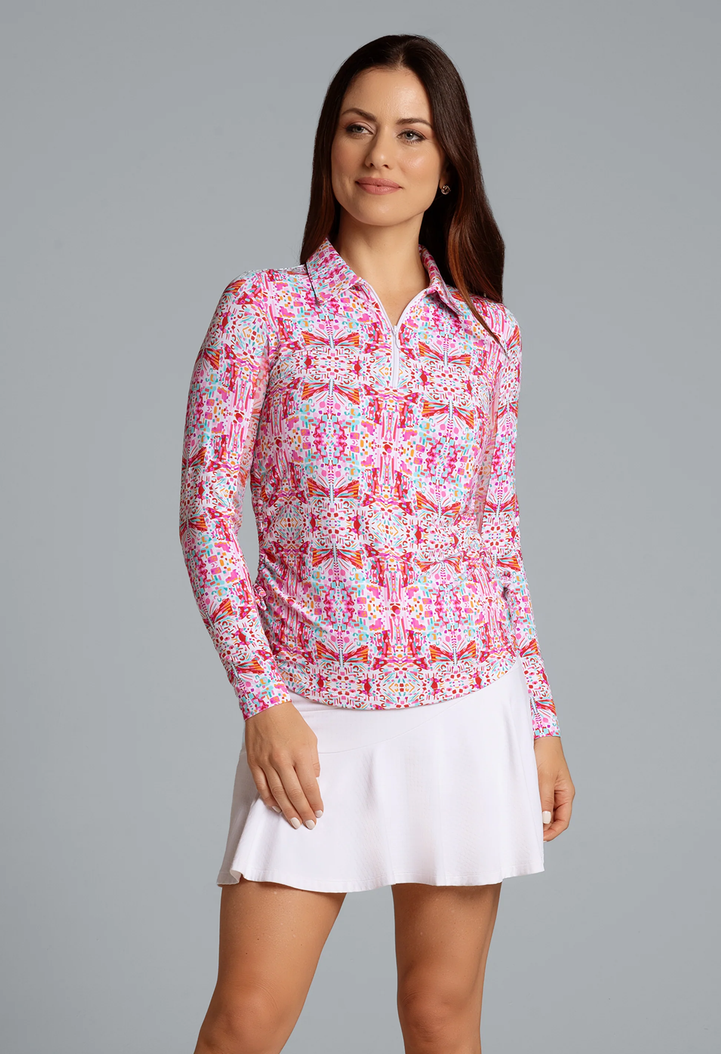 IBKUL Ridley Long Sleeve Ruched Polo