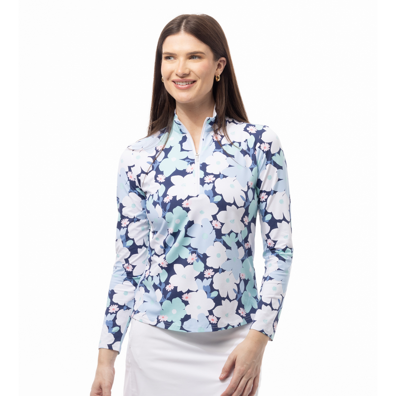  SanSoleil Magnolia Navy SolairCool Long Sleeve Solid Mock